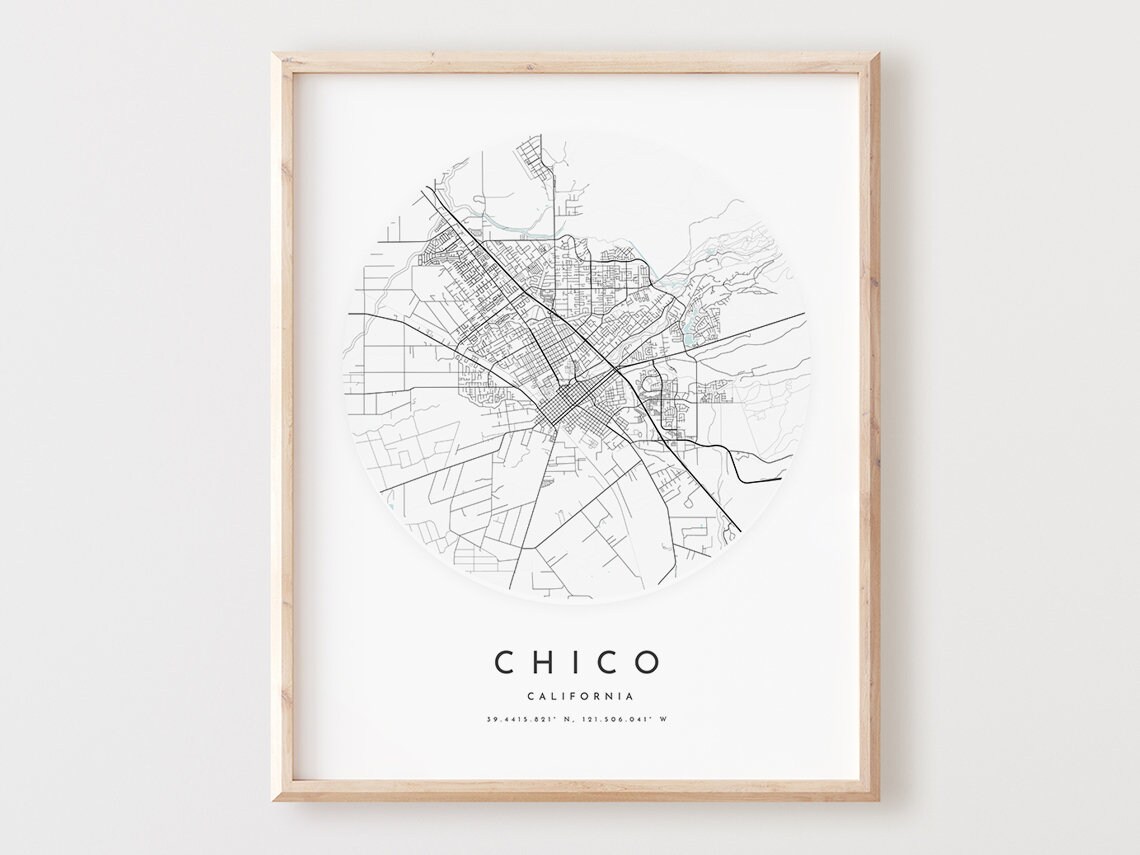 Chico Map Print Minimalist City Street Art