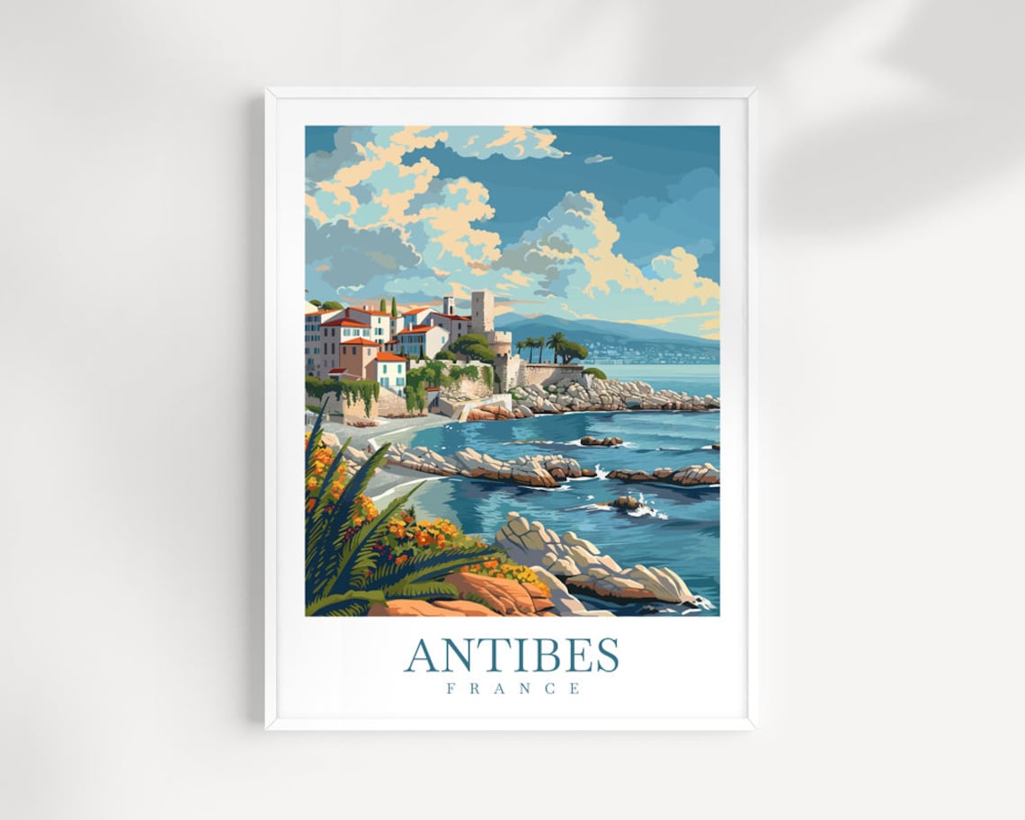 Antibes France Old Town Rocky Shoreline Historic Tower Travel Poster