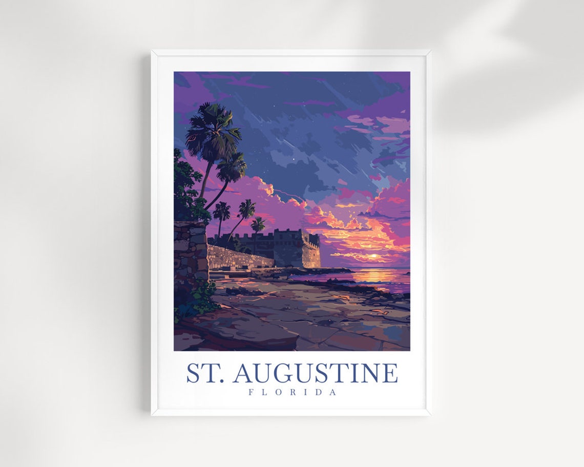 St. Augustine Florida Historic Fort Sunset Palms Travel Poster