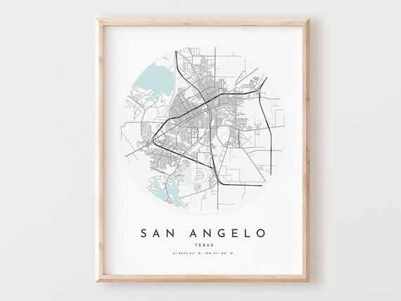 San Angelo Texas Map Print Minimalist City Street Art