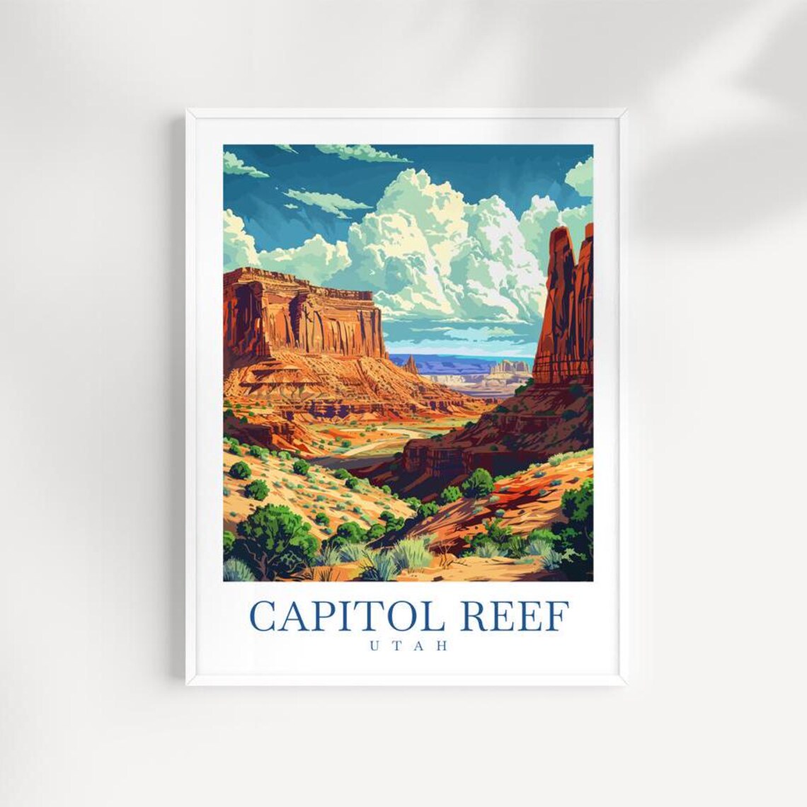 Capitol Reef Utah Red Rock Buttes Desert Illustrated Travel Poster