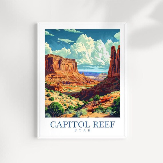 Capitol Reef Utah Red Rock Buttes Desert Illustrated Travel Poster
