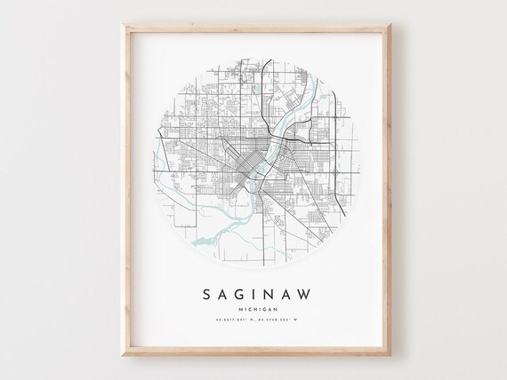 Saginaw Michigan Map Print City Street Art Poster