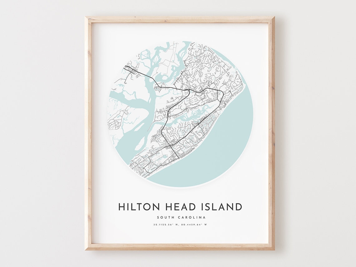 Hilton Head Island South Carolina Minimalist Coastal Circle Map Poster