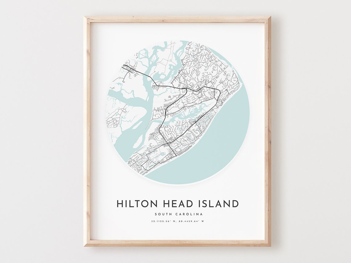 Hilton Island Map Print South Carolina City Wall Art