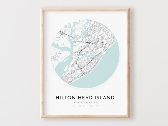 Hilton Island Map Print South Carolina City Wall Art