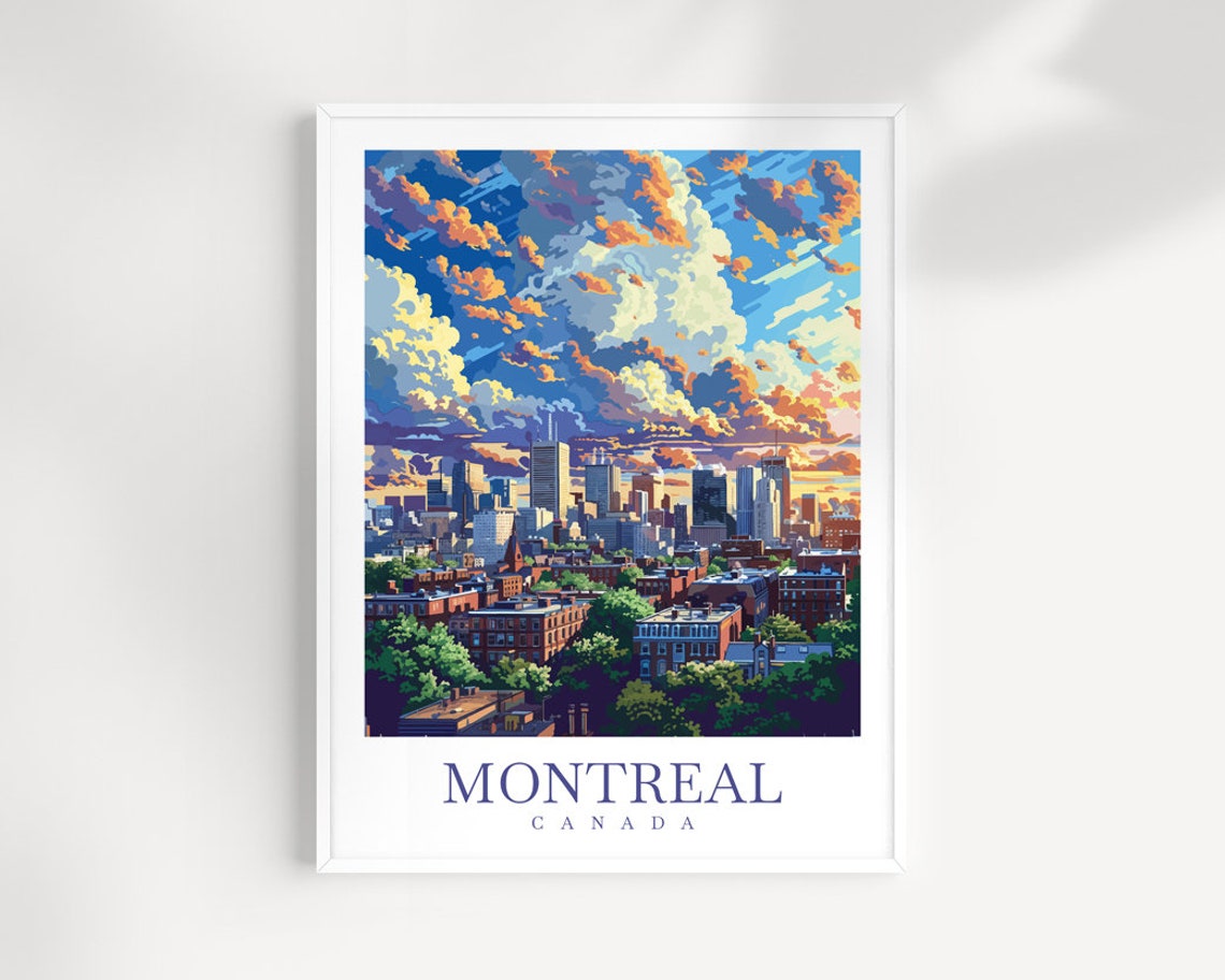 Montreal Canada Downtown Skyline Dramatic Sunset Clouds Poster