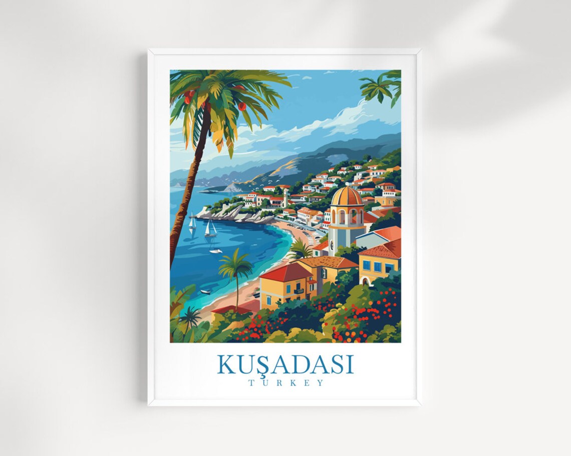 Kusadasi Turkey Aegean Coastal Town Church Dome Bay Art Poster