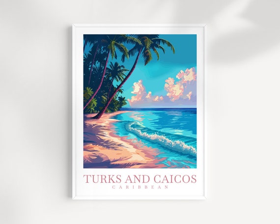 Turks and Caicos Caribbean Palm Beach Paradise Illustration Poster