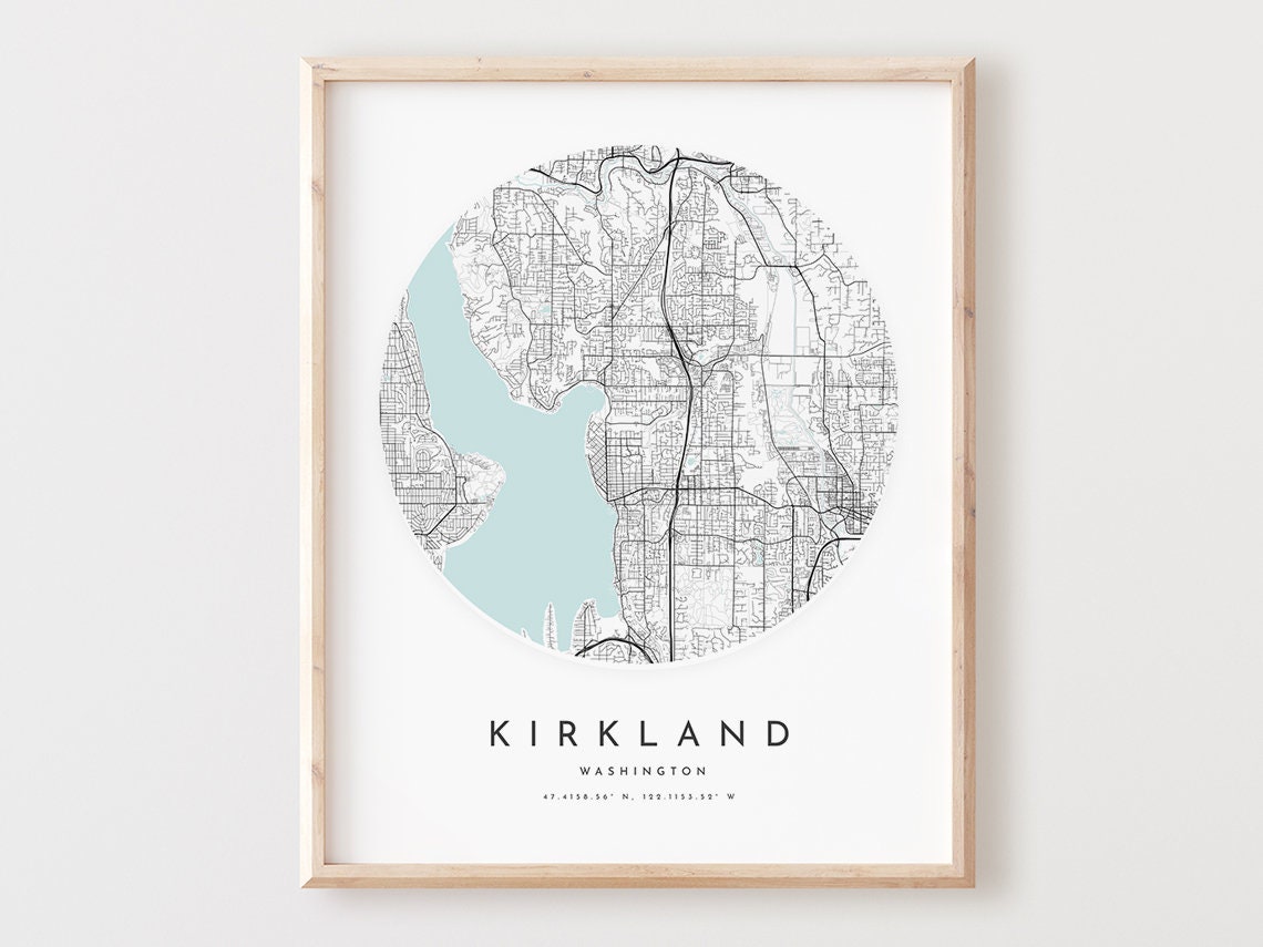 Kirkland Washington City Map Minimalist Lakeside Street Poster