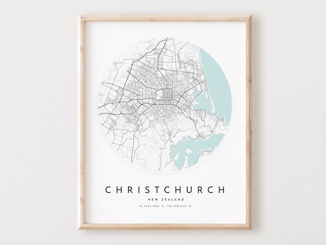 Christchurch New Zealand Minimalist City Map Circle Art Poster