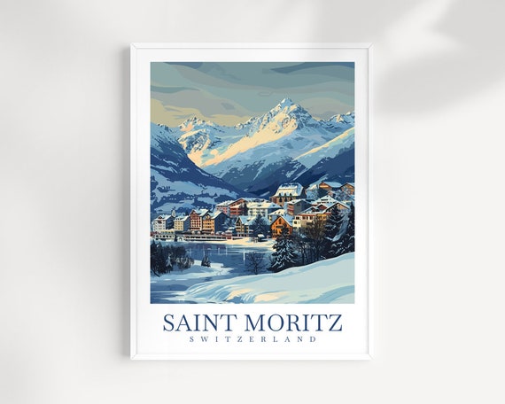 Saint Moritz Travel Print Wall Art Switzerland Wall Hanging Home Dcor Saint Moritz Gift Art Lovers Ski Art Lover Gift Switzerland Skiing