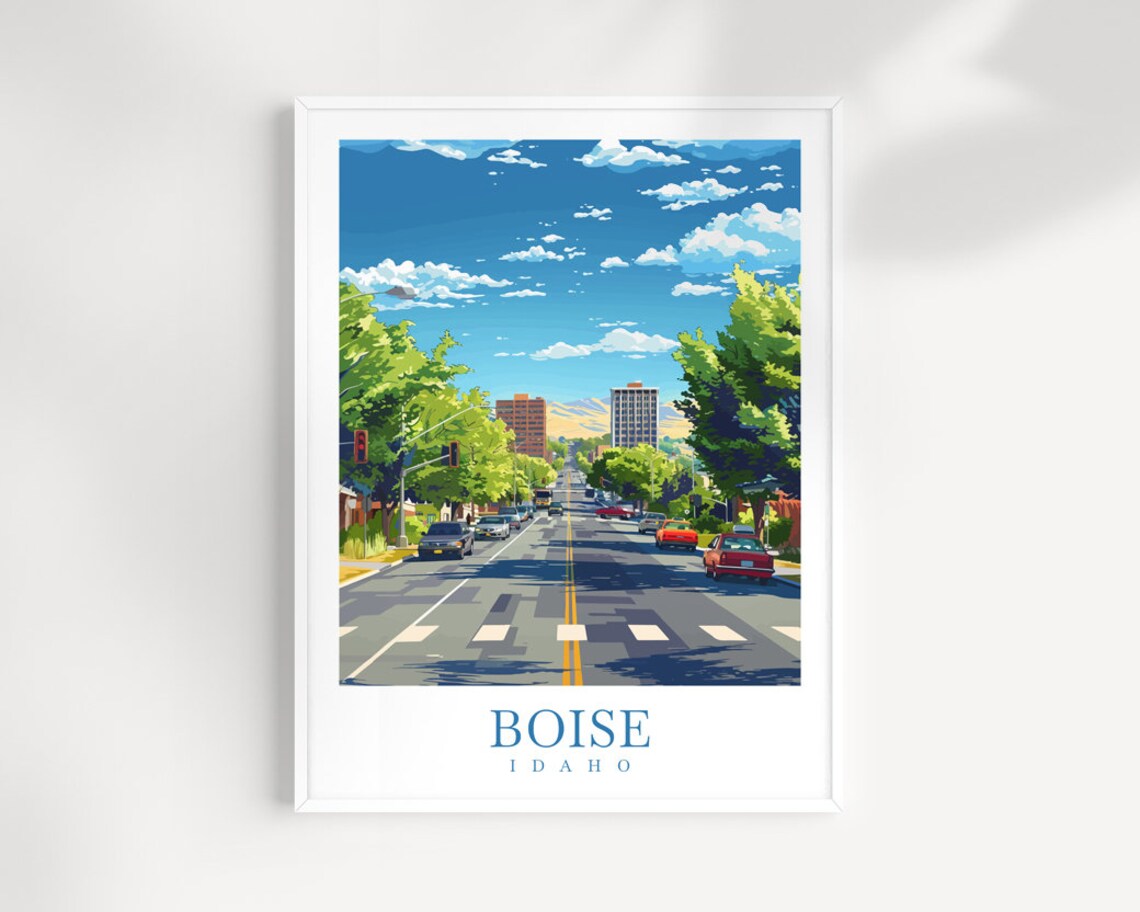 Boise Idaho Downtown Main Street Sunny Cityscape Travel Poster