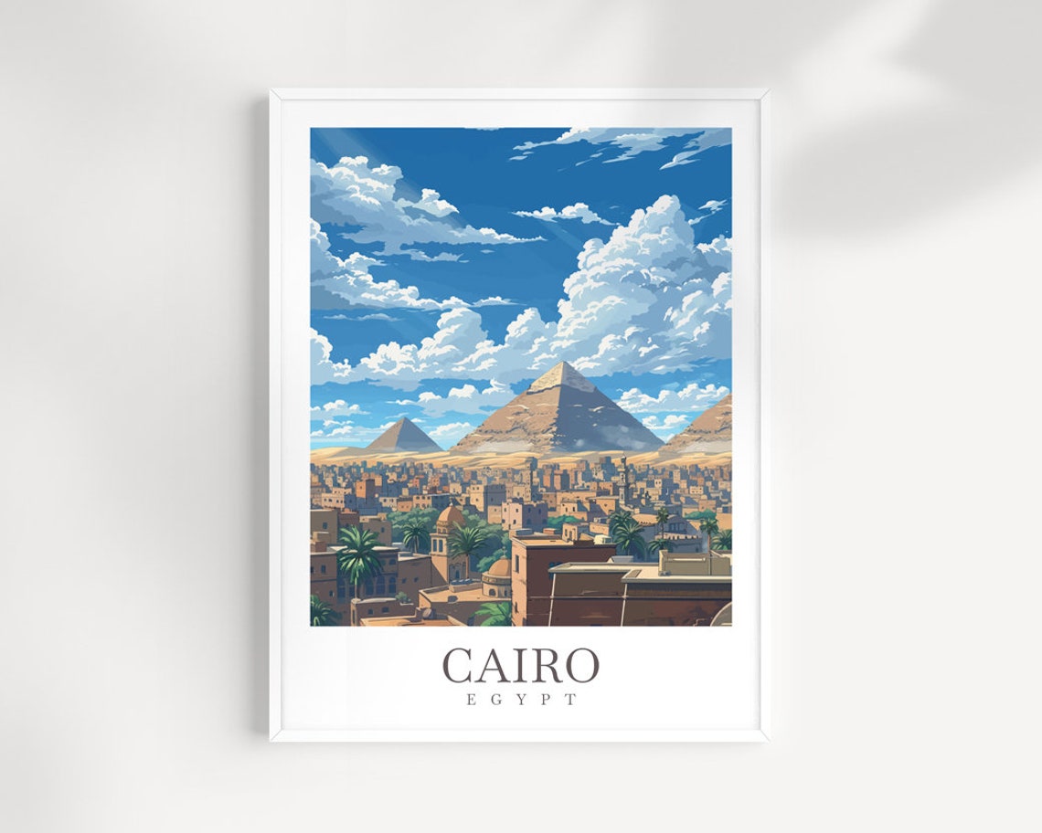 Cairo Egypt Pyramids Desert Cityscape Ancient Wonders Travel Poster