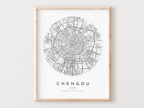 Chengdu City Map Print Modern Black And White Wall Art