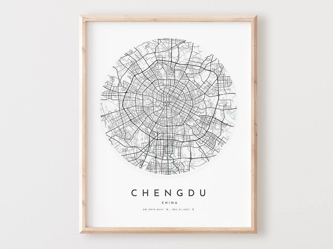 Chengdu China Minimalist City Map Circle Line Art Travel Poster