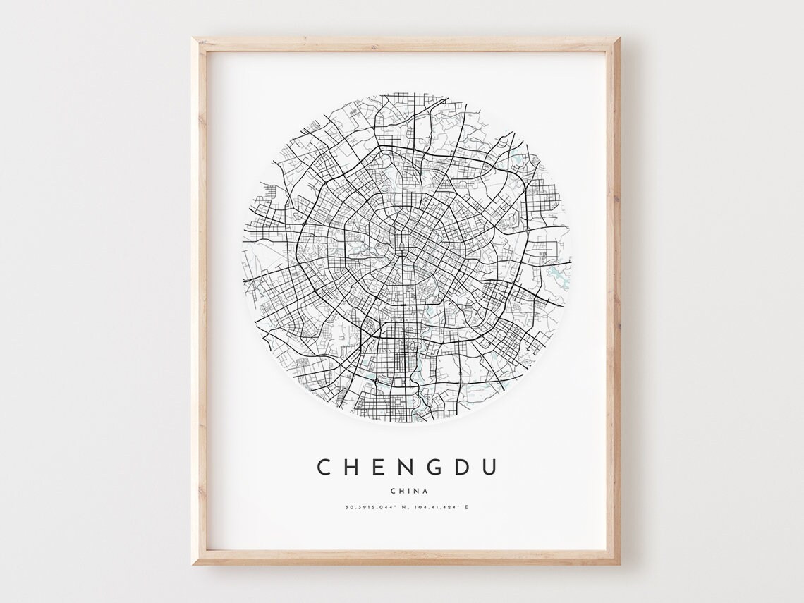 Chengdu City Map Print Modern Black And White Wall Art