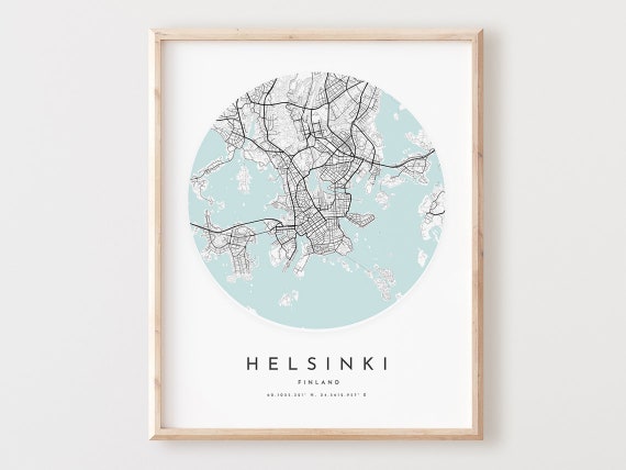 Helsinki Map Print, Modern City Street Art Poster