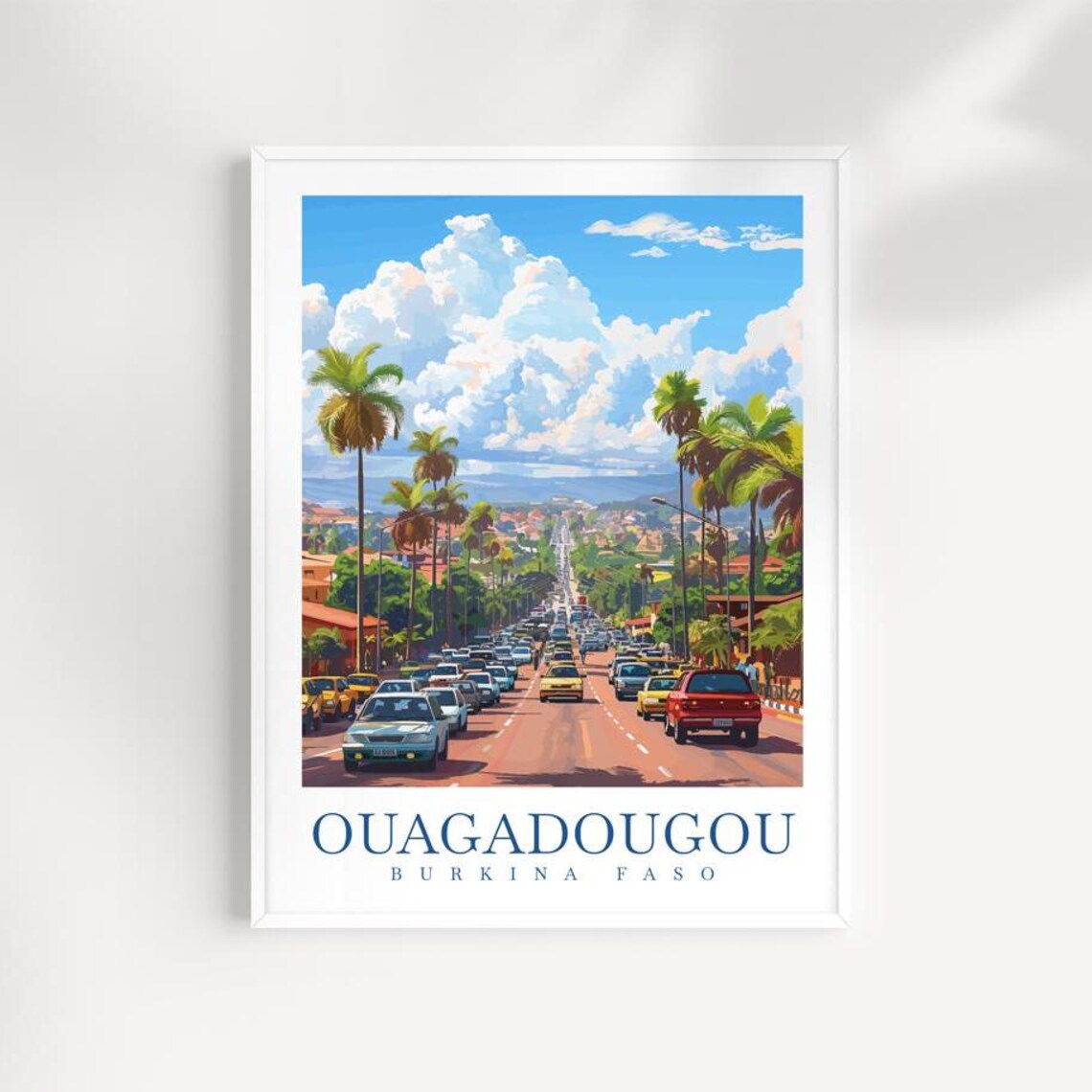 Ouagadougou Burkina Faso Palm Avenue City Scene Travel Poster