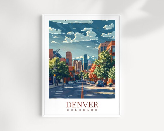 Denver Colorado Mountain View Downtown Street Cityscape Poster