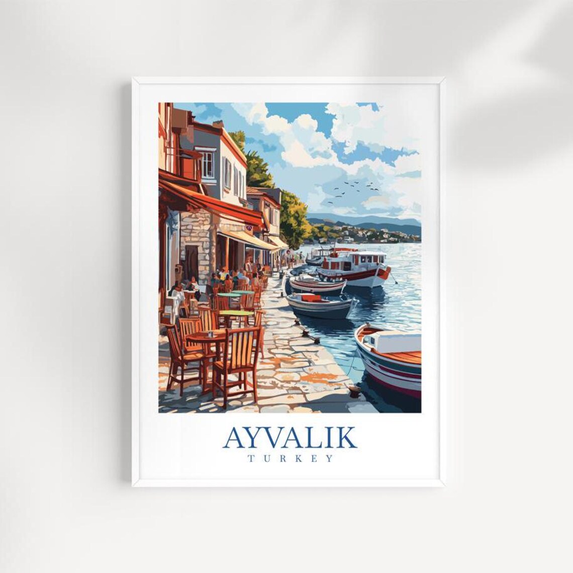 Ayvalik Turkey Harbor Cafe Boats Aegean Seaside Travel Wall Poster