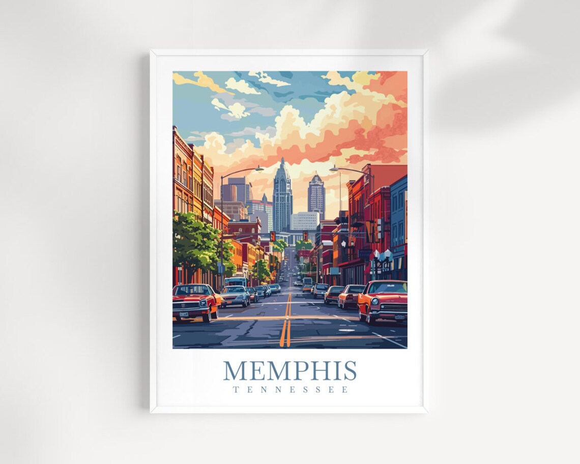 Memphis Tennessee Downtown Skyline Beale Street Vintage Travel Poster