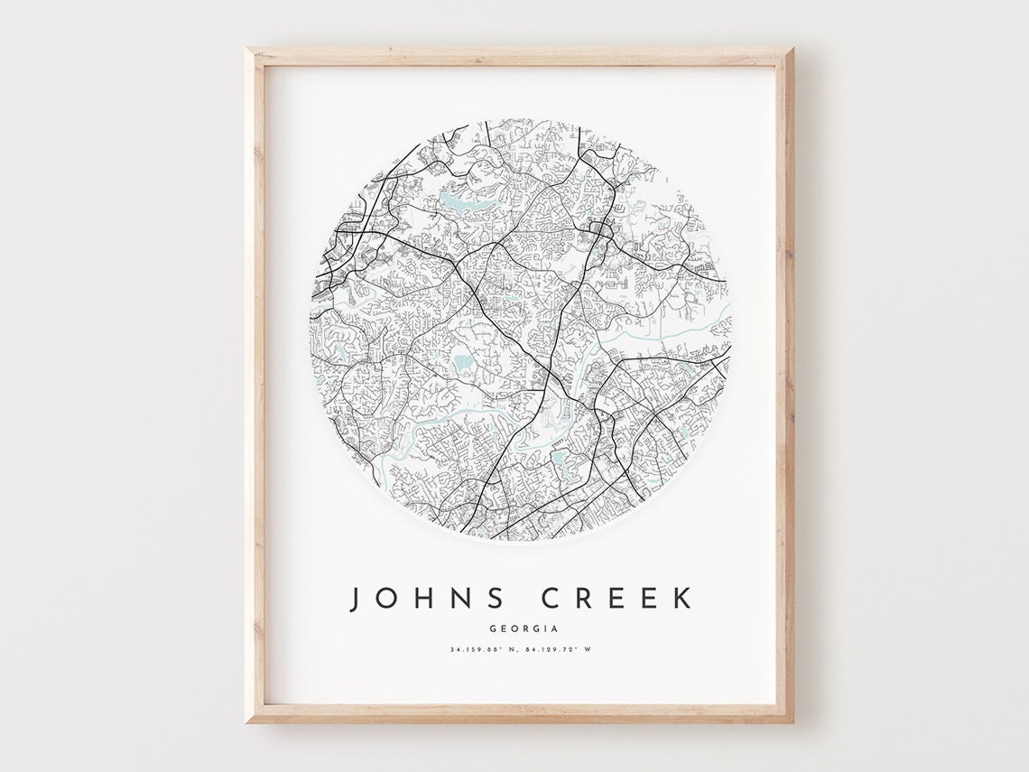 Johns Creek Georgia Minimalist Circle City Map Street Art Poster