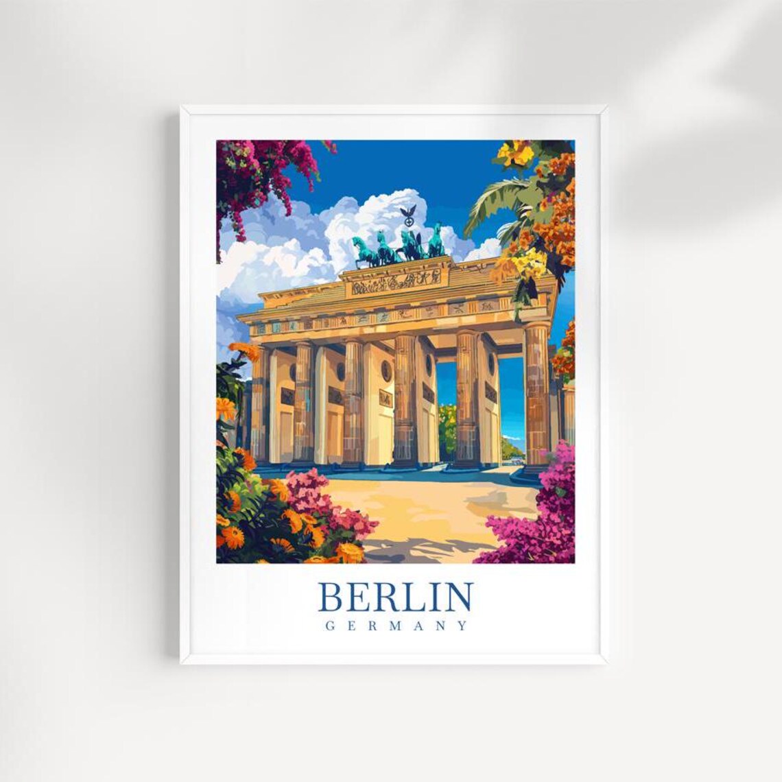Berlin Brandenburg Gate Landmark Floral Vintage Germany Poster
