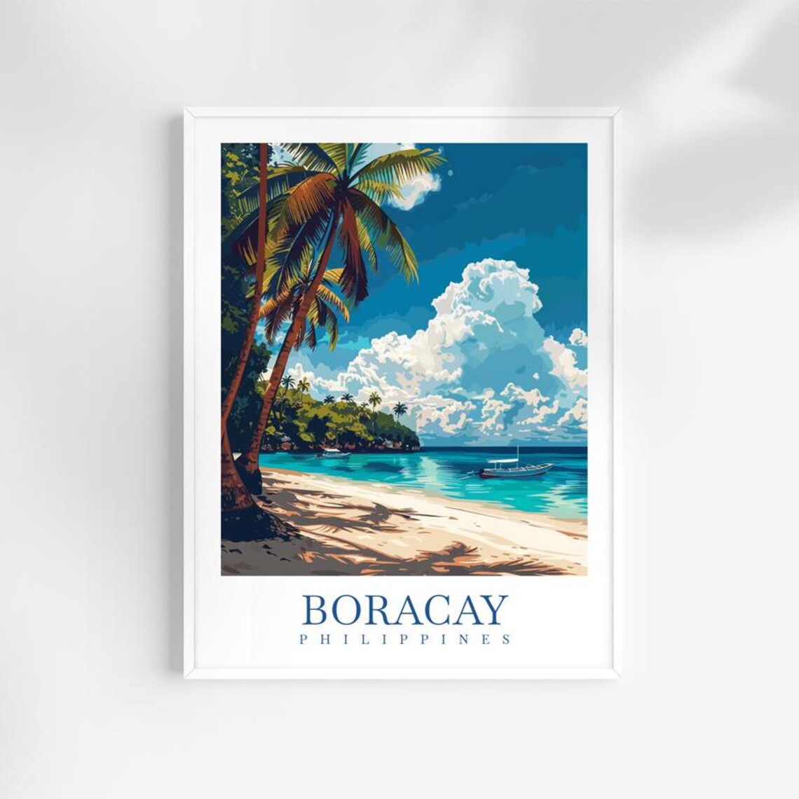 Boracay Philippines Tropical Beach Palm Trees Vintage Travel Poster