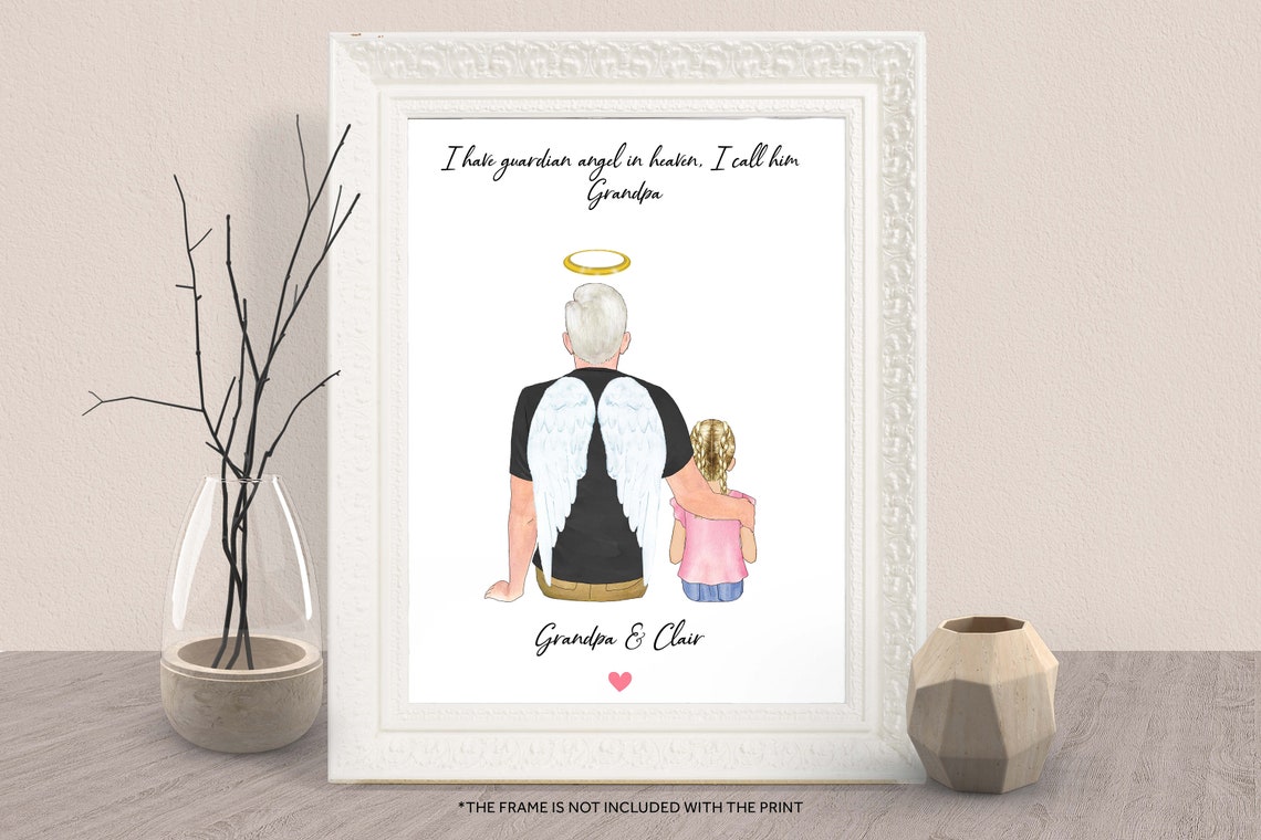 Personalized Grandpa Memorial Print Granddaughter Christmas Gift Dad In Heaven Grandpa And Kid Wall Art Family Loss Gift Grandchildren Xmas