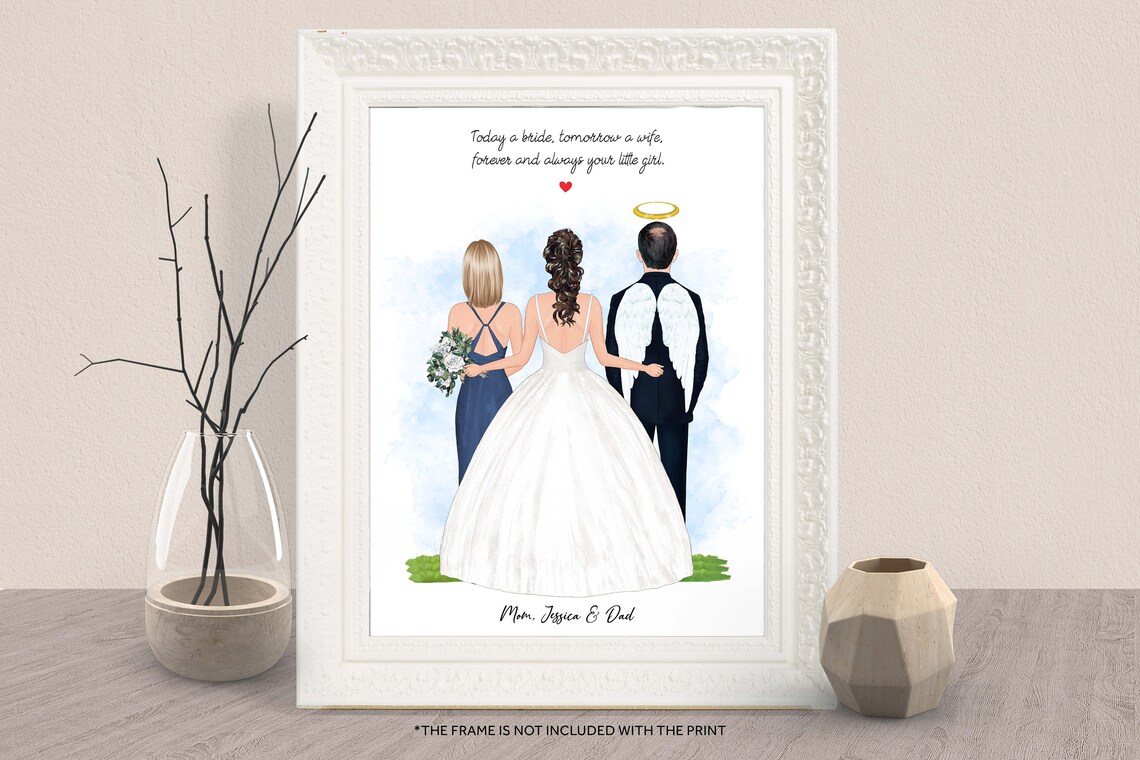 Personalized Bride And Parents Portrait Art Wedding Memorial Print Parents Of The Bride Print Wedding Couple Family Marriage Gift Mom Dad