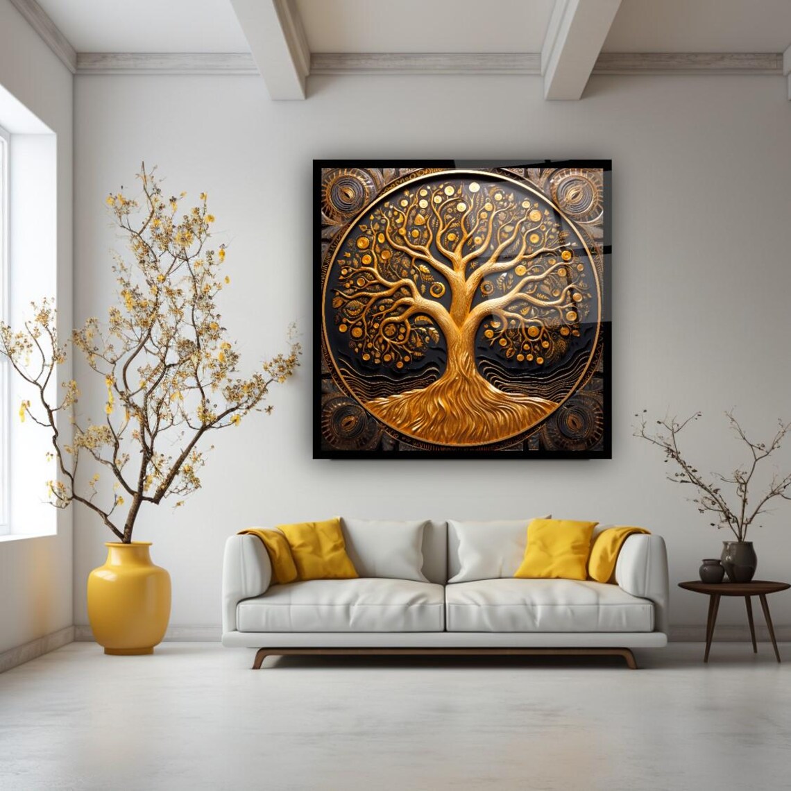 Golden Tree Of Life Wall Art Tempered Glass Print Modern Nature Wall Decor Luxury Glass Wall Art For Home And Office - Image 3