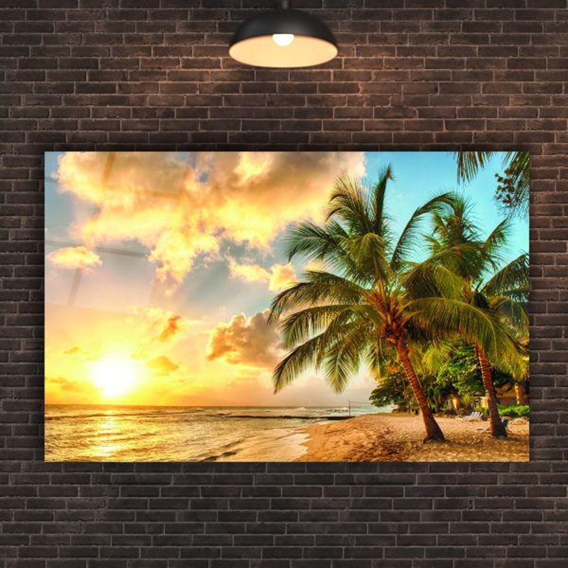 Palm Trees On Tropical Island Beach At Golden Sunset Paradise Poster - Image 2