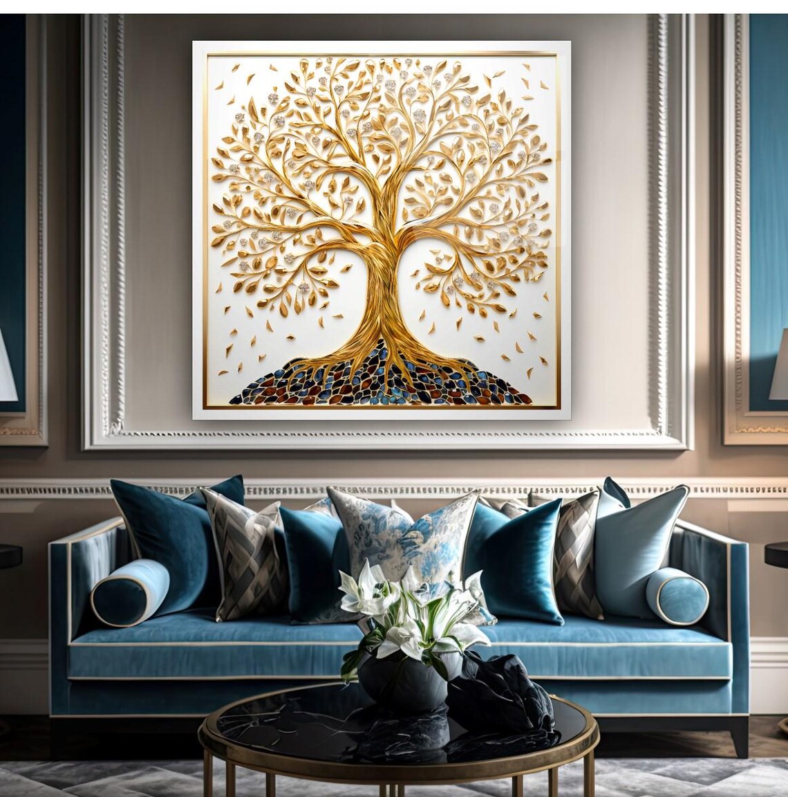 Elegant Tree Of Life Wall Art Tempered Glass Print Modern Nature Wall Decor Luxury Glass Wall Art For Home And Office