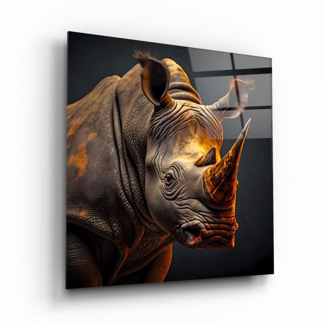 Majestic Rhino Portrait Wall Art Tempered Glass Print Modern Animal Wall Decor Luxury Glass Wall Art For Home And Office - Image 2