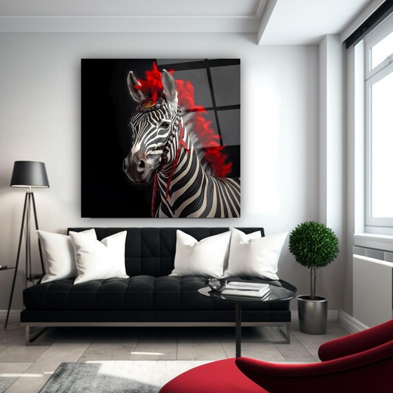 Elegant Zebra Portrait Wall Art Tempered Glass Print Modern Animal Wall Decor Luxury Glass Wall Art For Home And Office