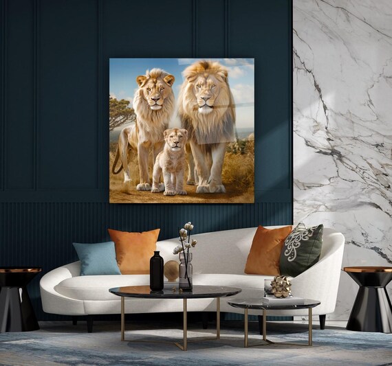 Lion Family In Golden Savanna Daytime Wildlife Portrait Poster