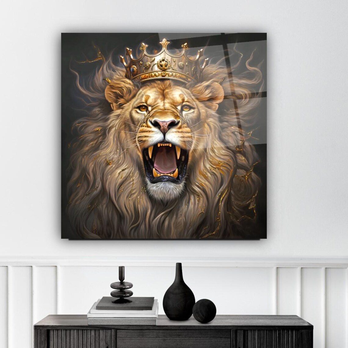 Regal Lion Portrait Wall Art Tempered Glass Print Modern Animal Wall Decor Luxury Glass Wall Art For Home And Office - Image 3