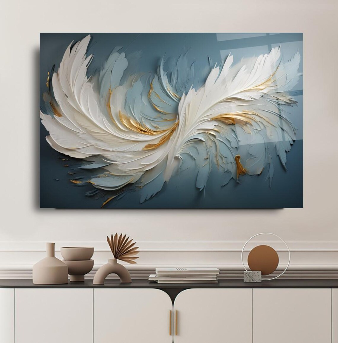 Elegant Feather Design Wall Art Tempered Glass Print Modern Abstract Wall Decor Luxury Glass Wall Art For Home And Office - Image 3