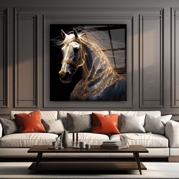 Elegant Horse Portrait Wall Art Tempered Glass Print Modern Animal Wall Decor Luxury Glass Wall Art For Home And Office