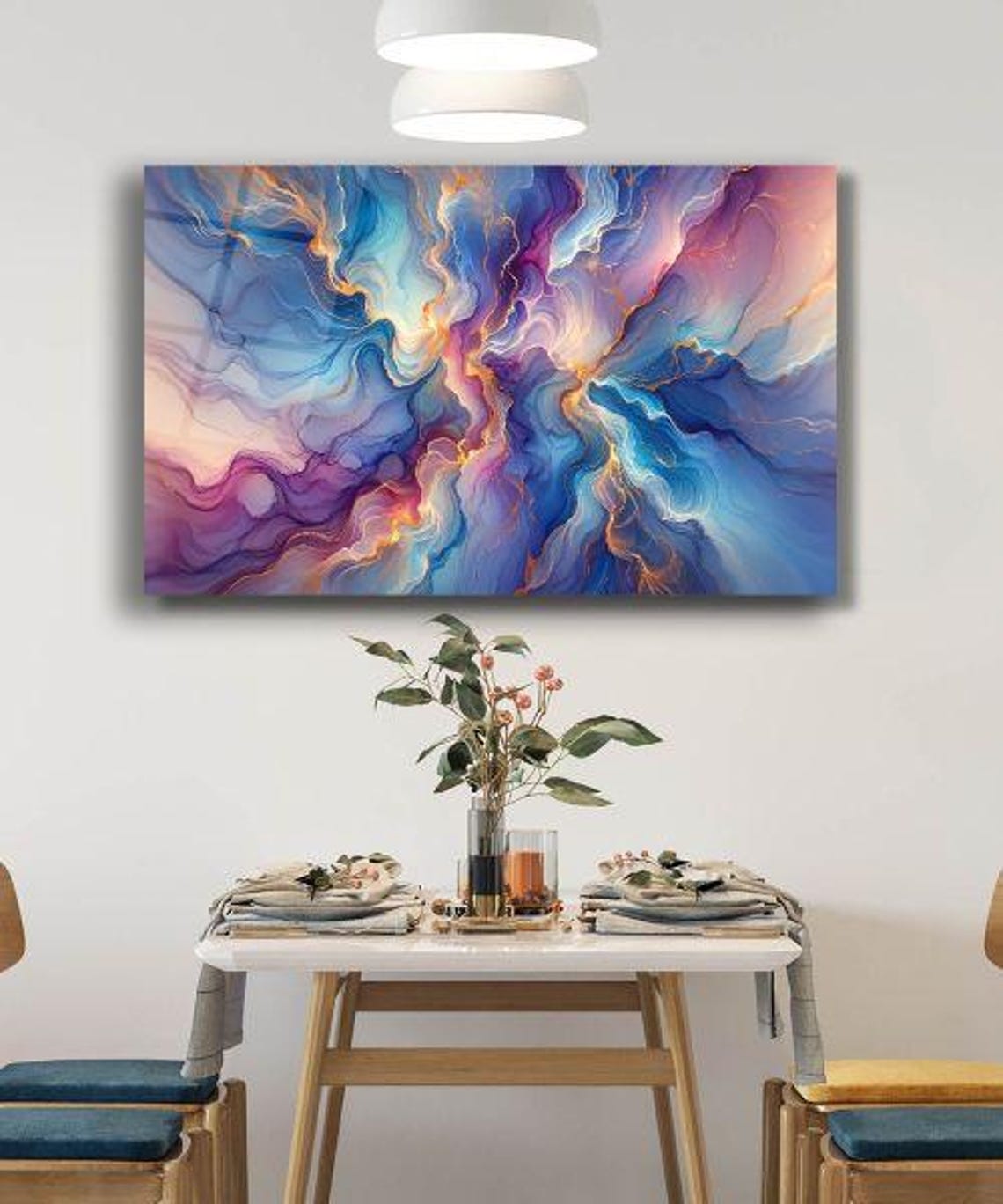 Ethereal Blue And Purple Fluid Waves Abstract Tempered Glass Poster - Image 2