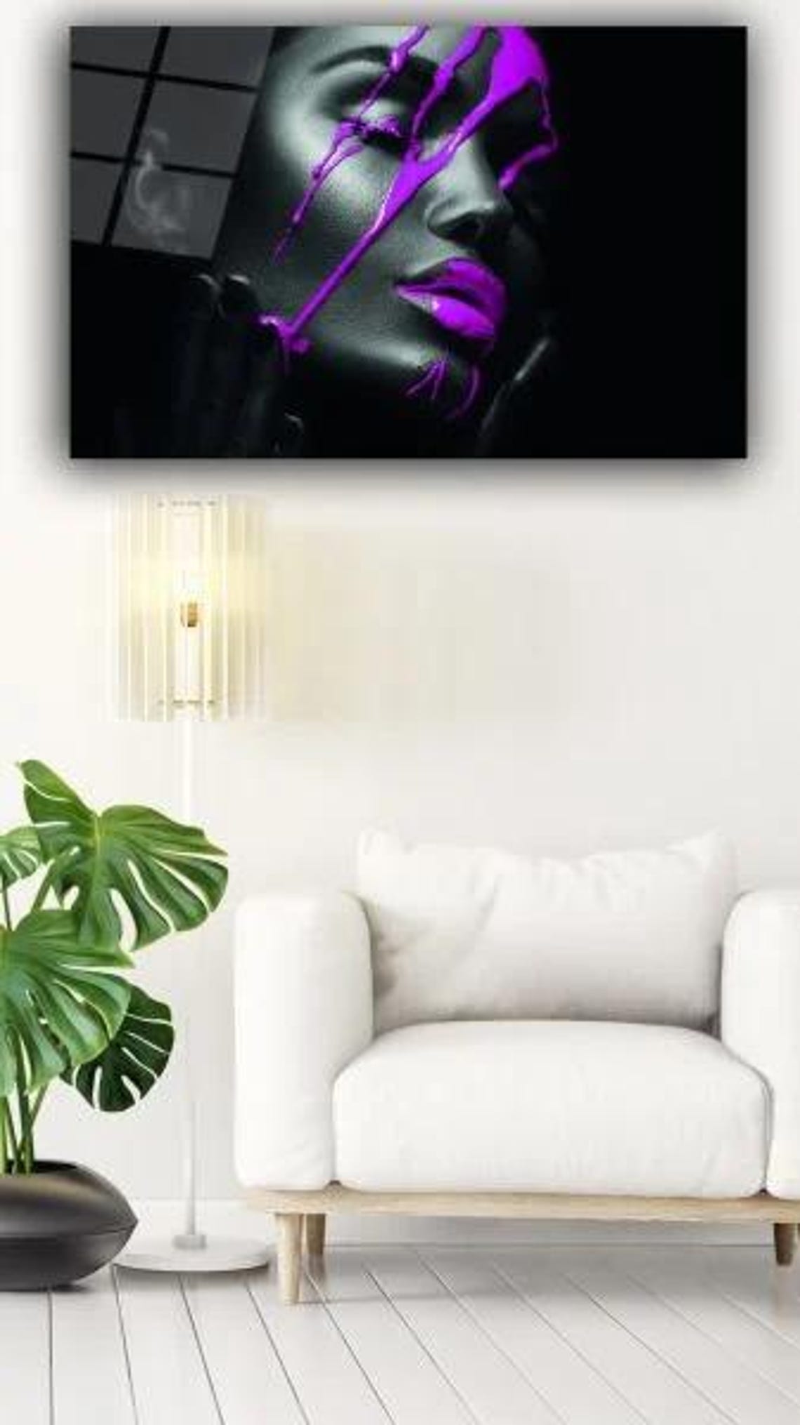 Neon Purple Paint Drip Dramatic Female Portrait Contemporary Poster - Image 3