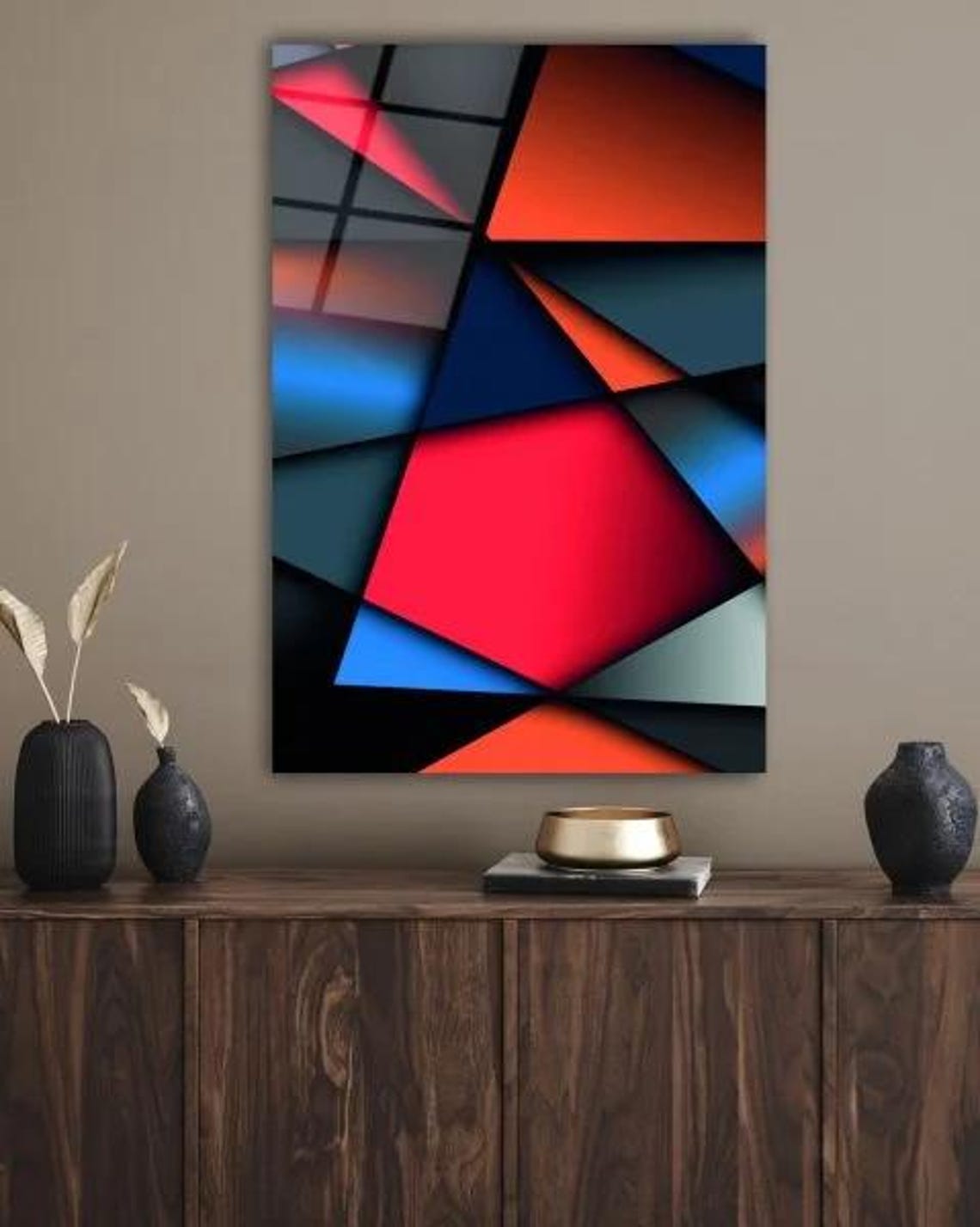 Bold Geometric Abstract Poster with Red Blue Orange Color Blocks - Image 2