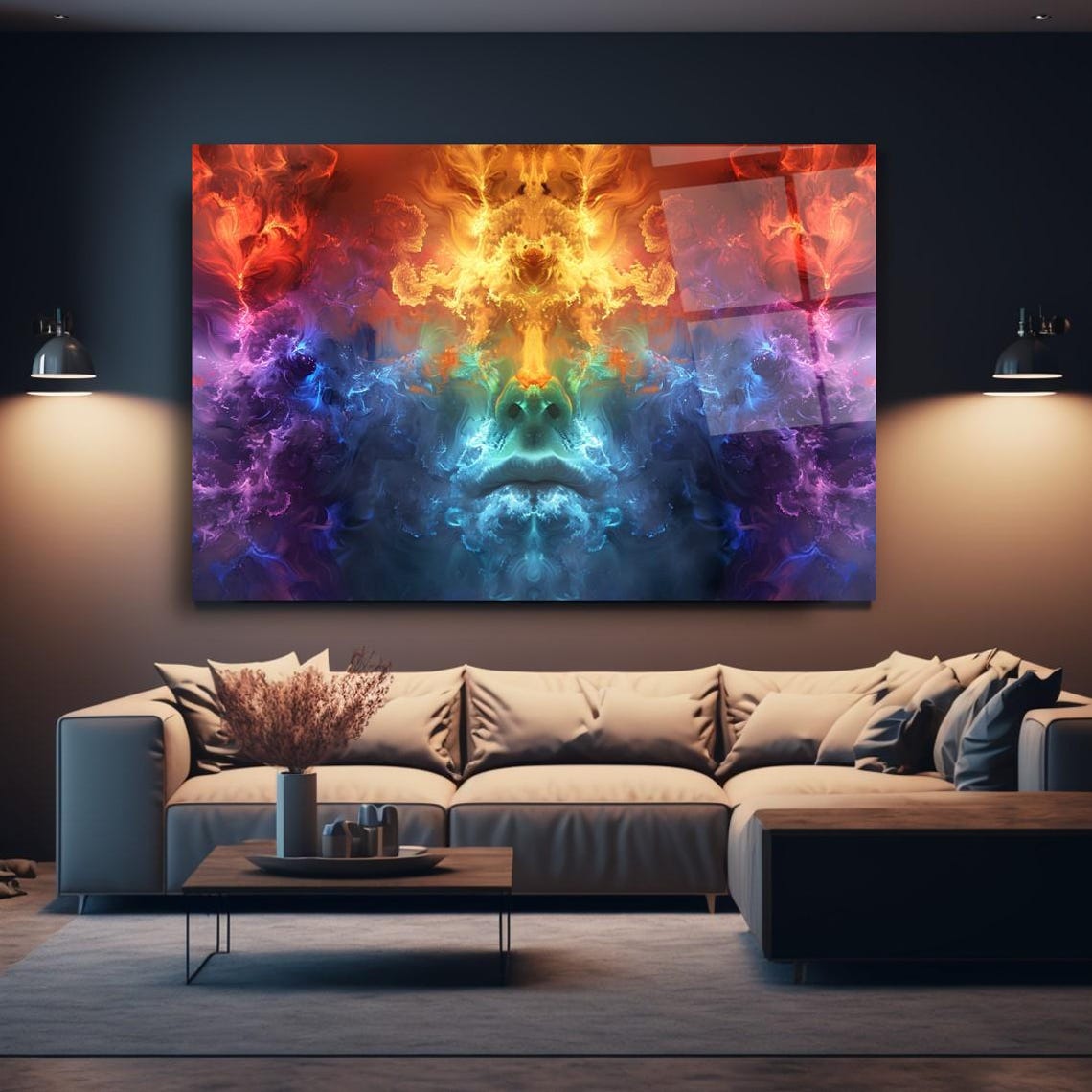 Rainbow Smoke Abstract Face Colorful Modern Psychedelic Art Poster