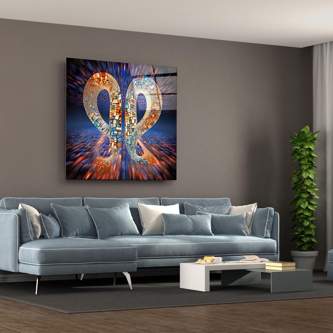 Shimmering Mosaic Infinity Loop Abstract Blue Orange Modern Poster - Image 3