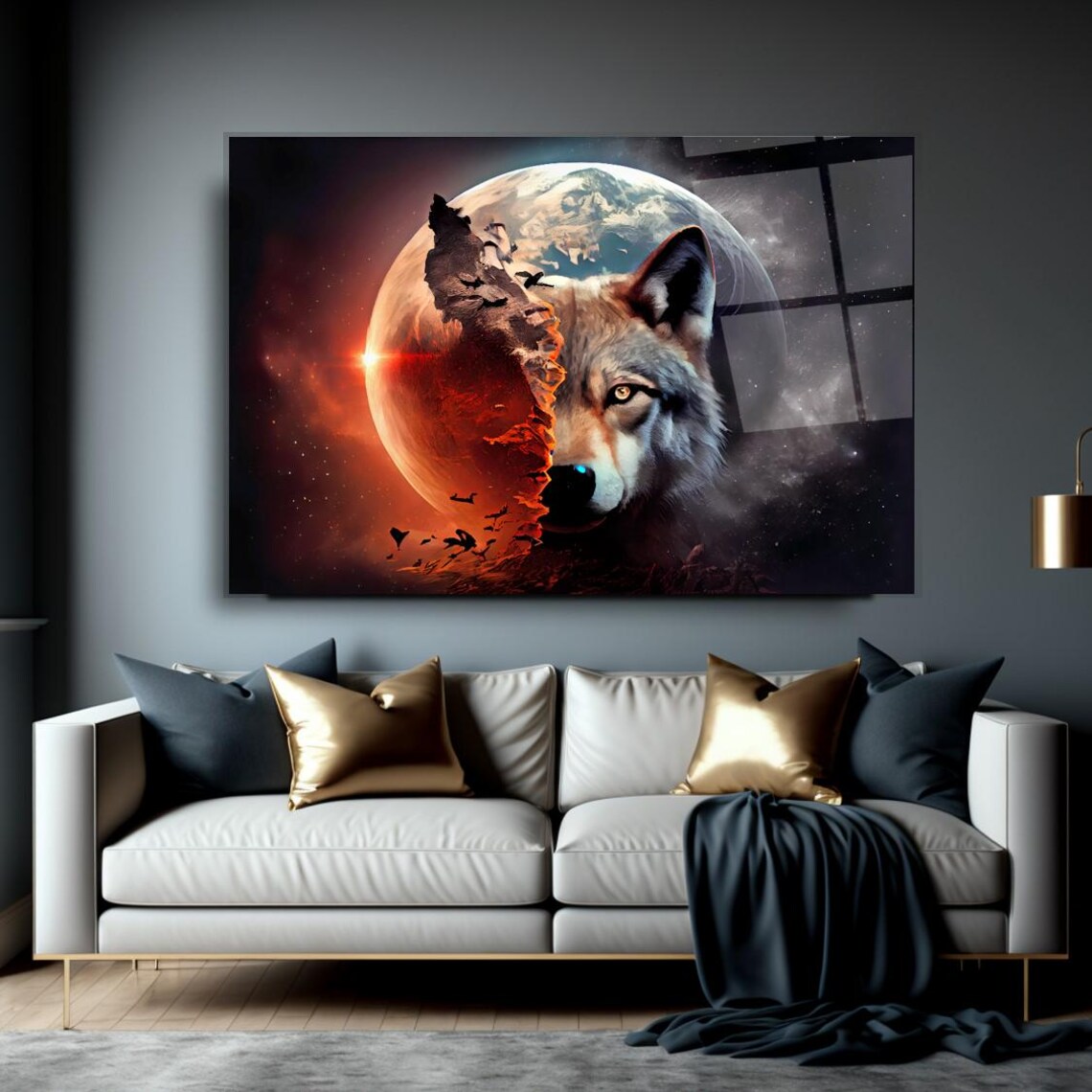 Majestic Wolf Moon Wall Art Tempered Glass Print Modern Wildlife Decor Luxury Glass Wall Art For Home And Office