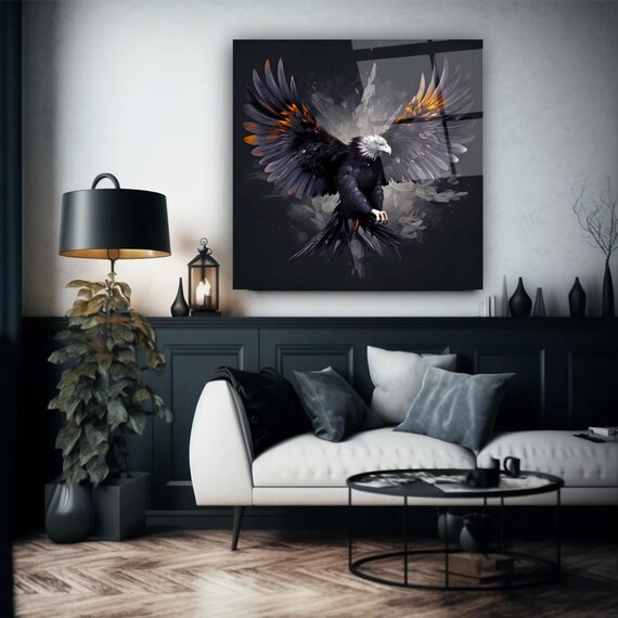 Majestic Bald Eagle Wall Art Tempered Glass Print Modern Animal Wall Decor Luxury Glass Wall Art For Home And Office