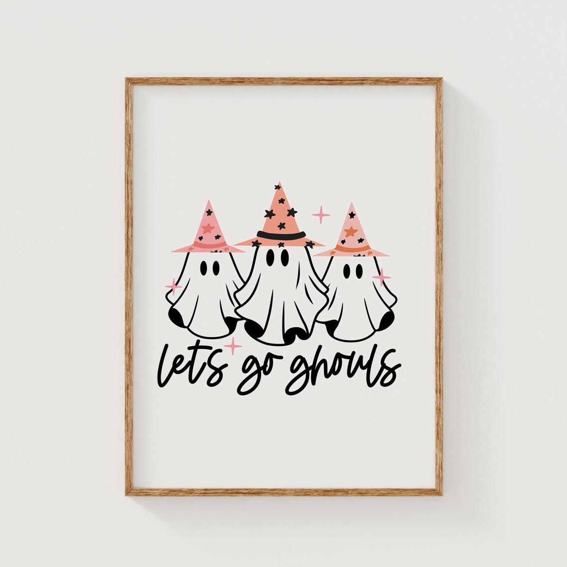 Lets Go Ghouls Three Cute Ghosts in Pink Witch Hats Halloween Poster