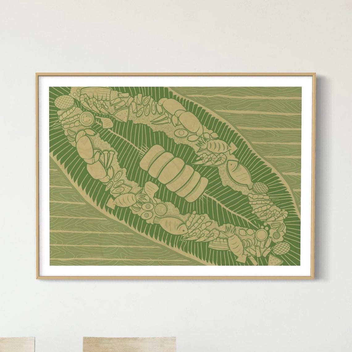 Filipino Boodle Fight Feast Banana Leaf Food Art Illustration Poster
