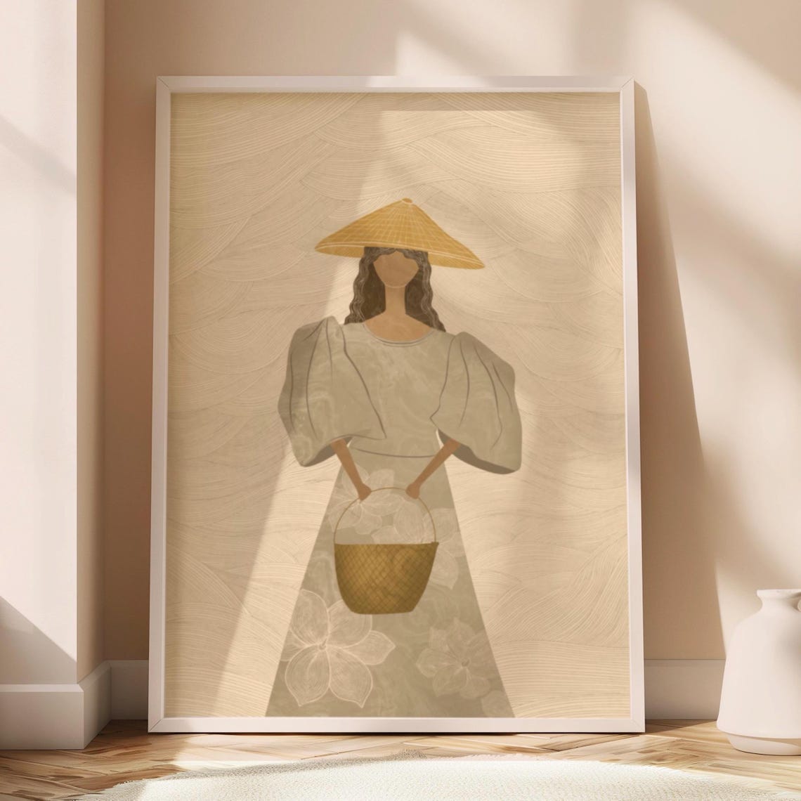 Filipina in Traditional Dress Straw Hat Basket Harvest Art Print
